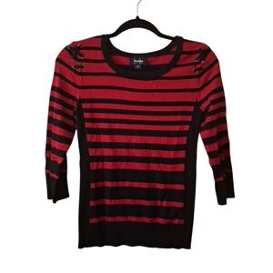 by & by Crimson and Ebony Striped Long Sleeve Top